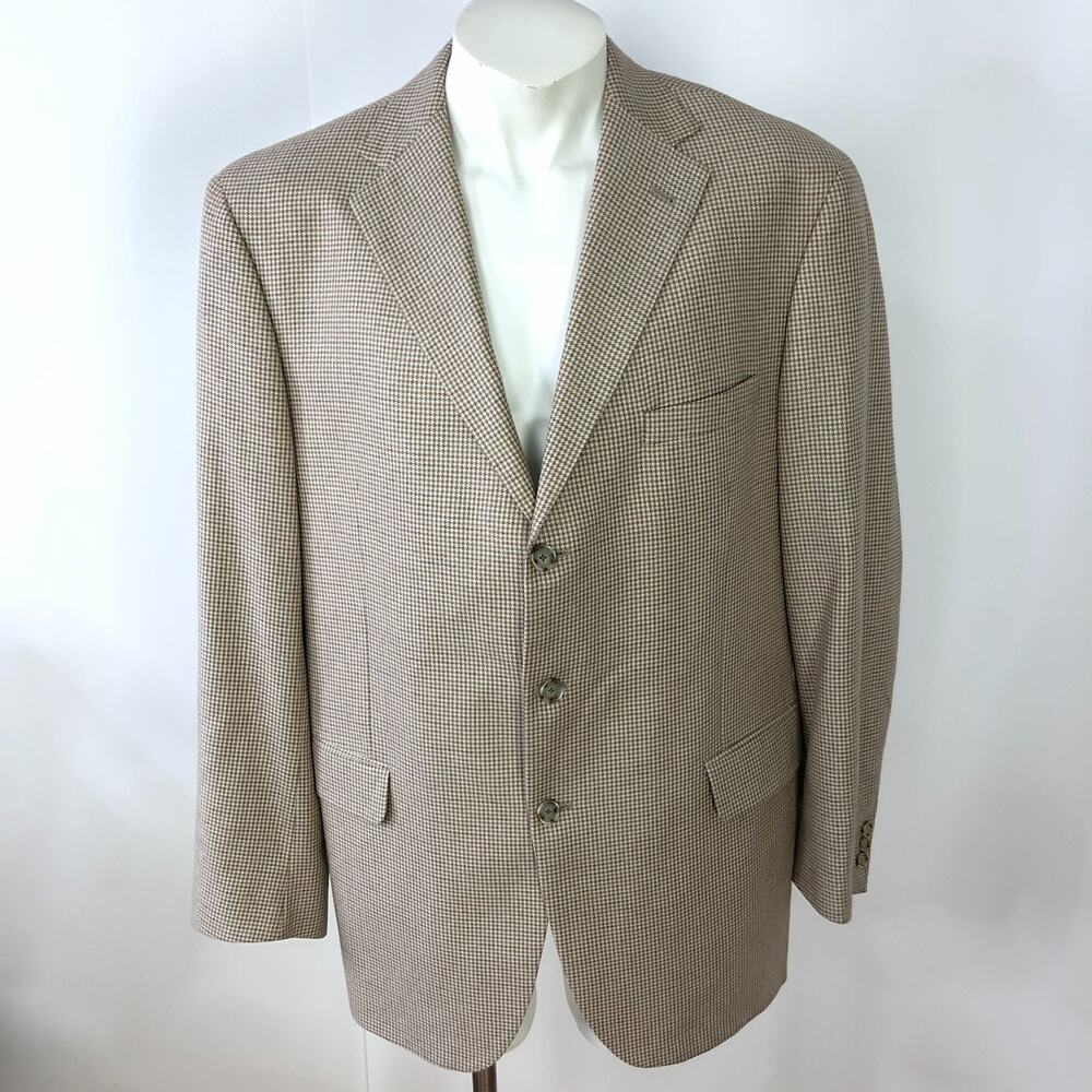 Coppley 46T Cashmere Silk Button Sport Coat Jacket Brown Beige Gray Houndstooth